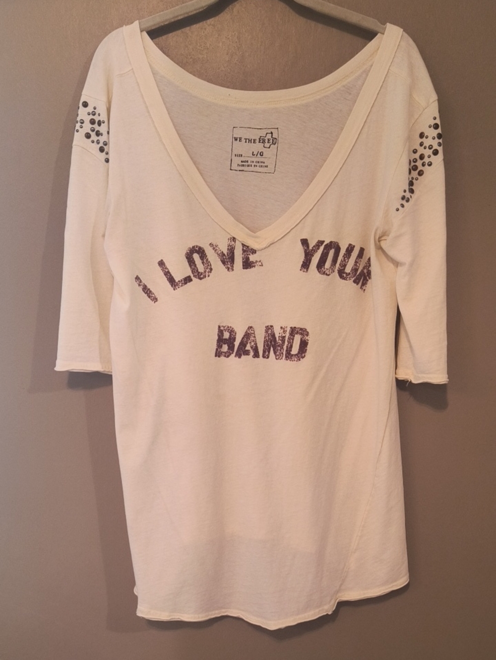 Graphic Scoop Neck Women’s Top - Cream with Distressed Black Print - Picture 2 of 16